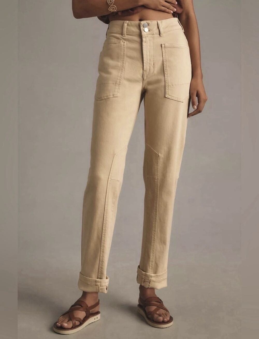 Anthropologie Pilcro The Wanderer Mid-Rise Relaxed-Leg Jeans Size 28 Tan New Y18